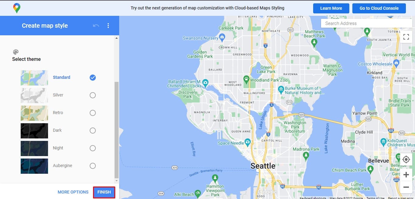 Haga clic en FINALIZAR una vez que haya terminado de diseñar su nuevo mapa a su gusto. Cómo quitar etiquetas de la vista de mapa de Google Maps