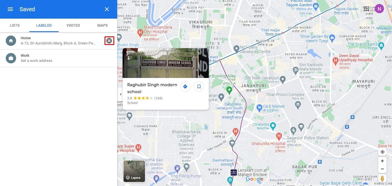 haga clic en X junto a la etiqueta que desea eliminar