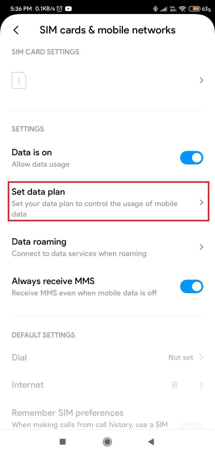 Toca Establecer plan de datos. ¿Por qué mi teléfono dice LTE en lugar de 5G?