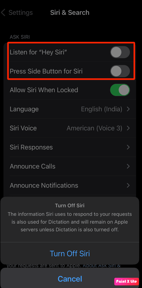 apague escuchar hey siri y presione el botón lateral para el control deslizante siri | cómo restablecer Siri en el iPhone 12