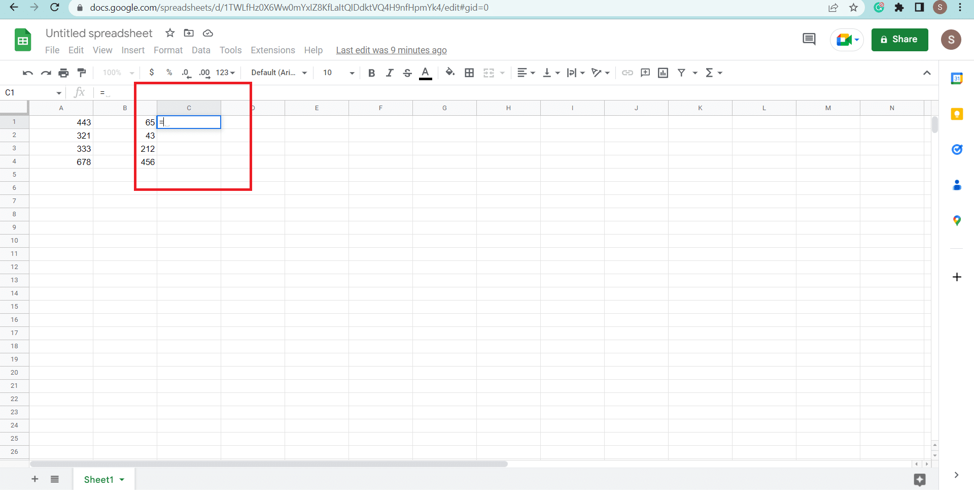 Escriba igual para firmar en la celda donde desea restar columnas |  Cómo restar en Google Sheets