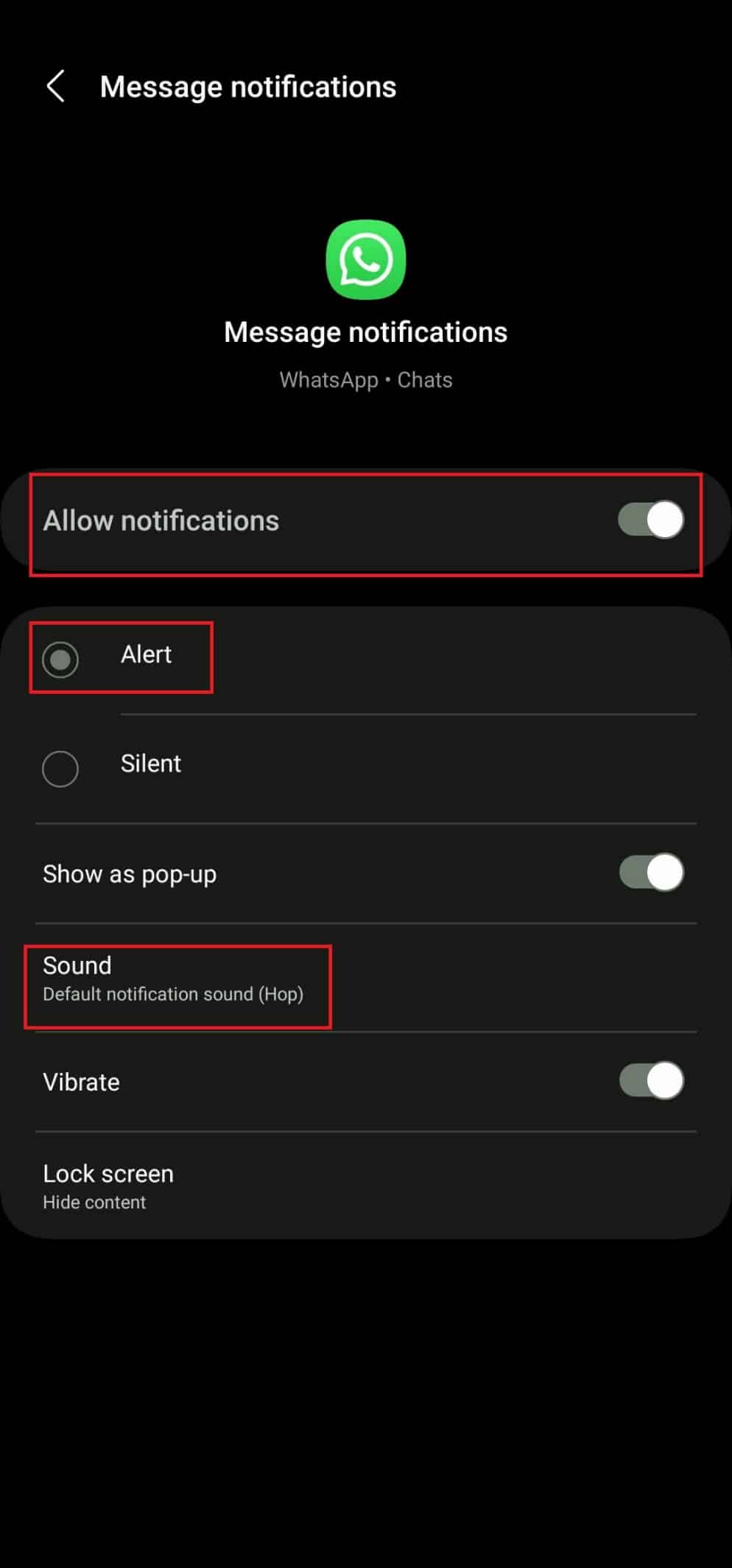 Habilite Alerta y toque Sonido para obtener la lista de tonos de llamada.  Cómo cambiar los sonidos de notificación para diferentes aplicaciones en Samsung