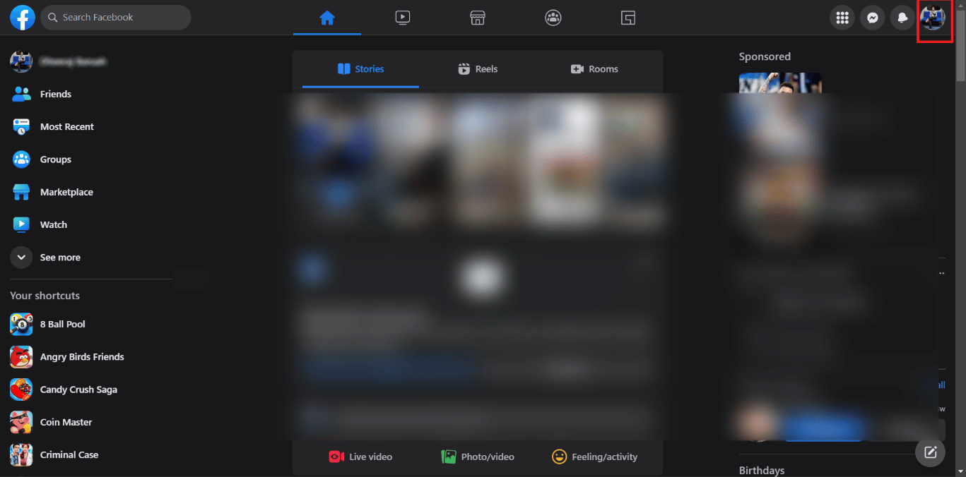 Haga clic en la foto de perfil en la esquina superior derecha |  ¿Cómo puedo ver seguidores ocultos en Facebook?