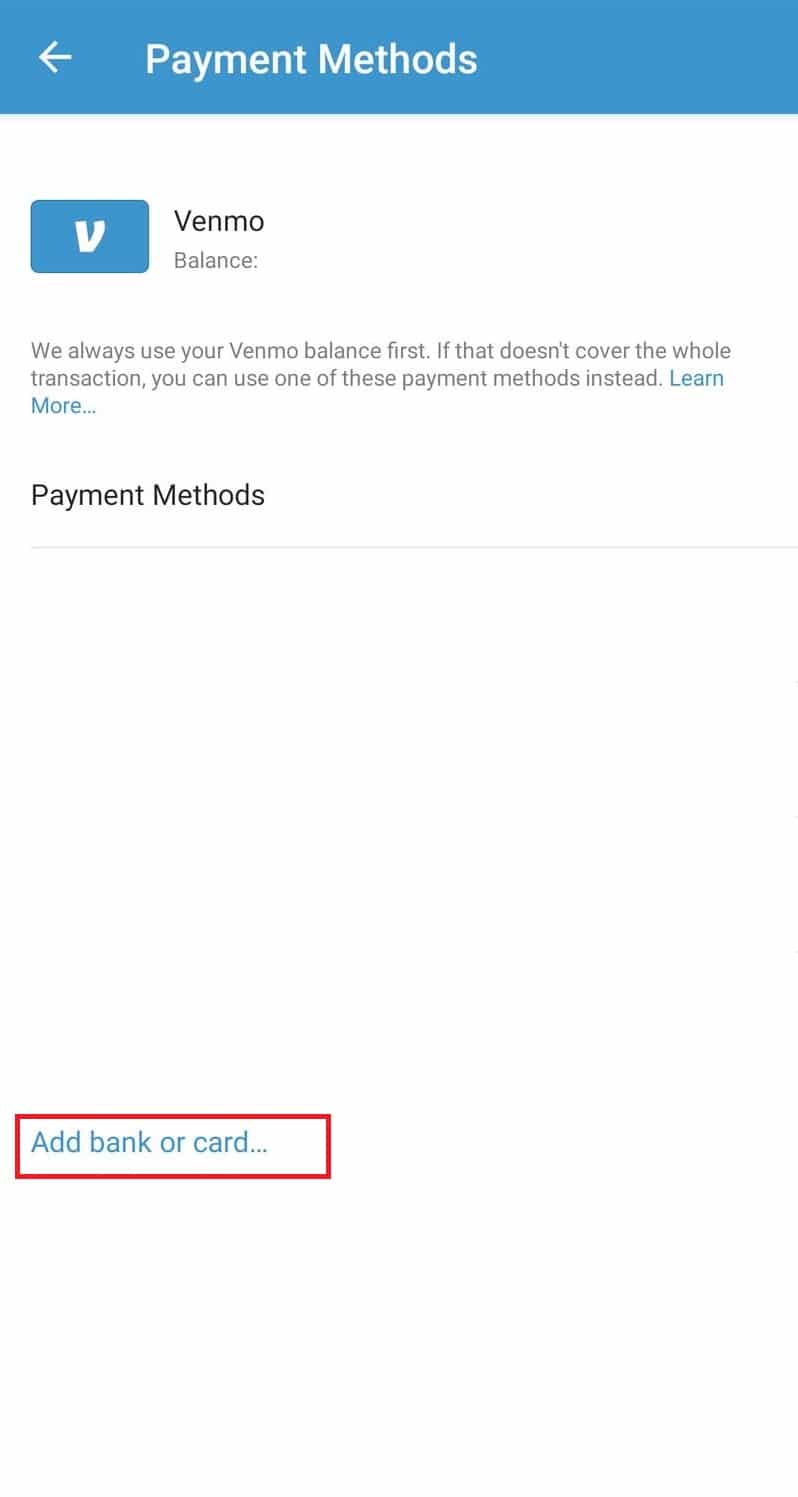Toca Agregar banco o tarjeta