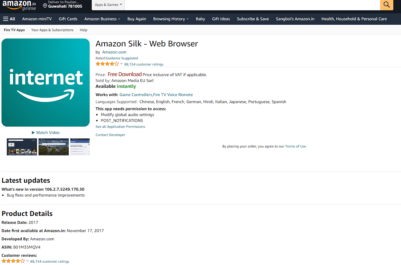 Navegador Amazon Silk para TV