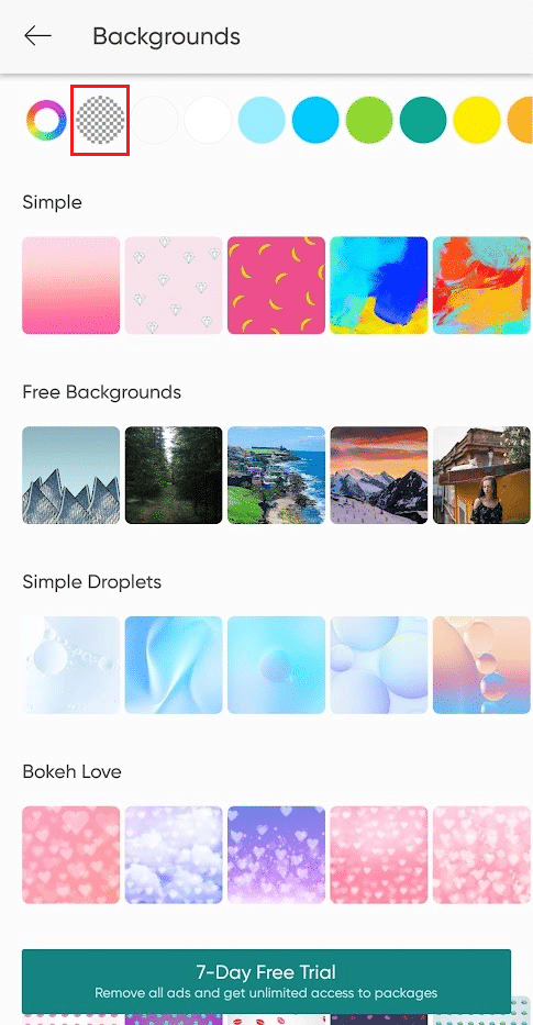 toque el icono de fondo transparente