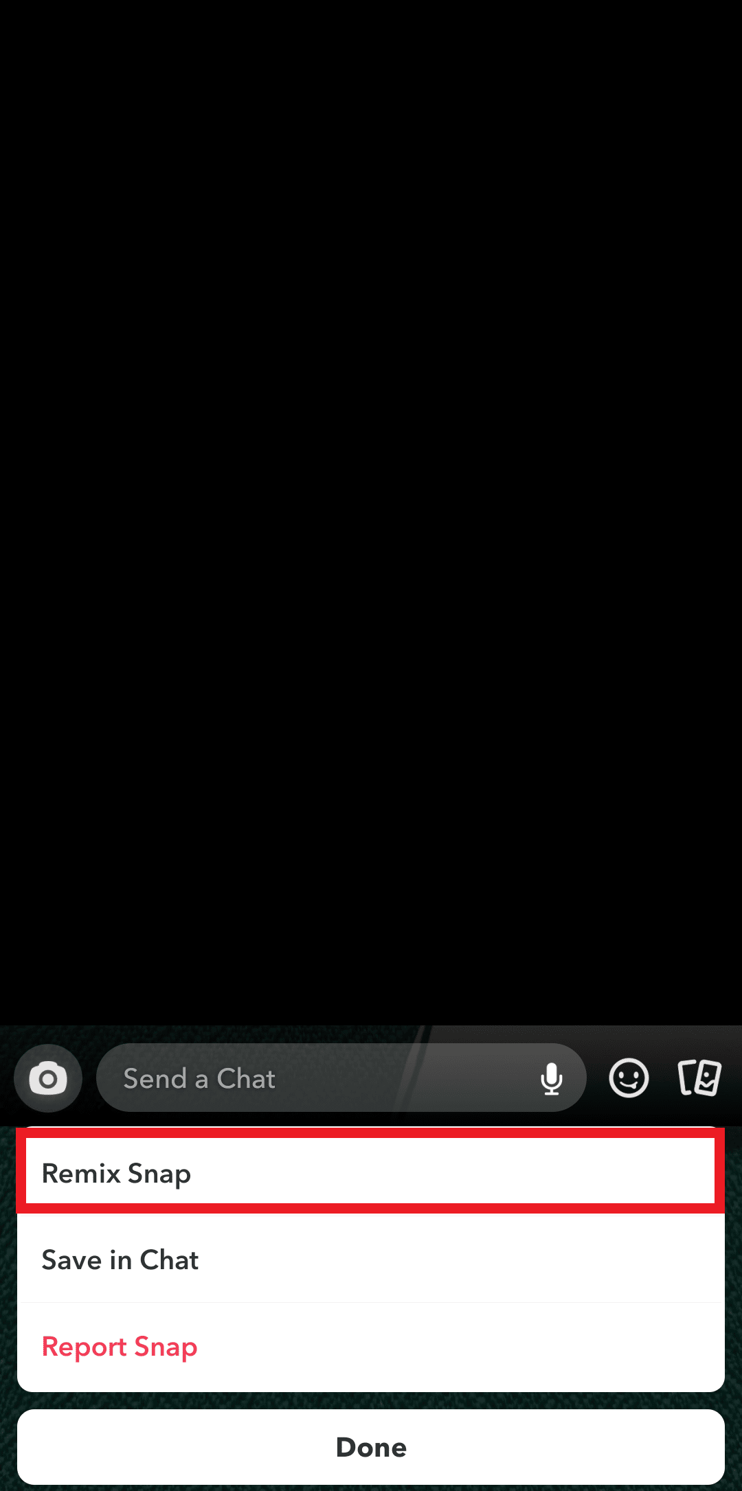 Ve a los tres puntos verticales y toca Remix Snap | ¿Remix Snap notifica?