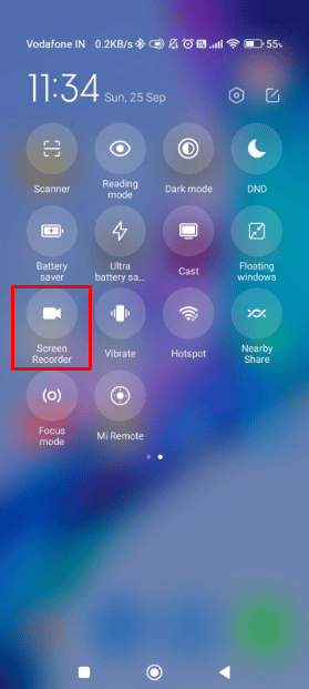 Ahora toque la opción de grabación de pantalla para comenzar la grabación. | ¿Remix Snap notifica?