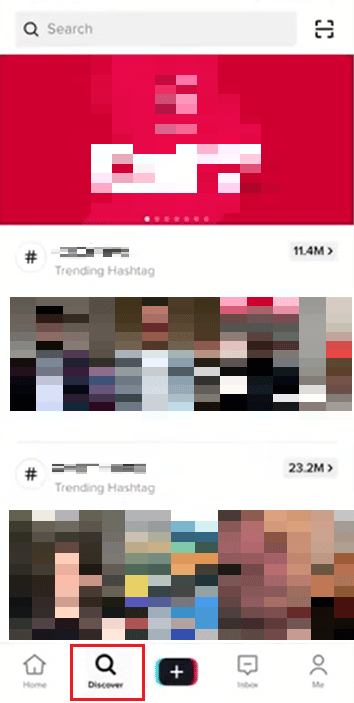 toque el ícono Descubrir en la aplicación TikTok