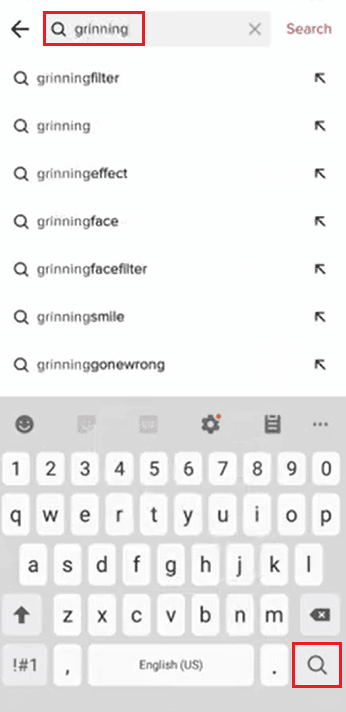 buscar sonriendo en la barra de búsqueda de la aplicación TikTok. ¿Qué es el filtro sonriente y cómo obtenerlo?