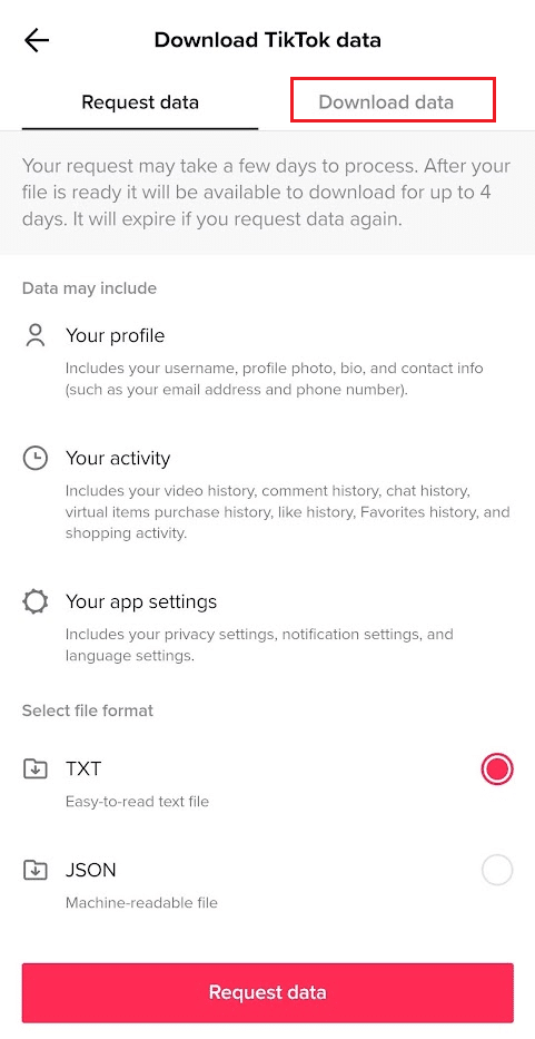 Toque la pestaña Descargar datos desde la parte superior