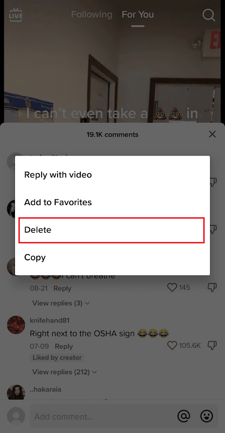 En el menú emergente, toque Eliminar | Cómo encontrar tus comentarios en TikTok