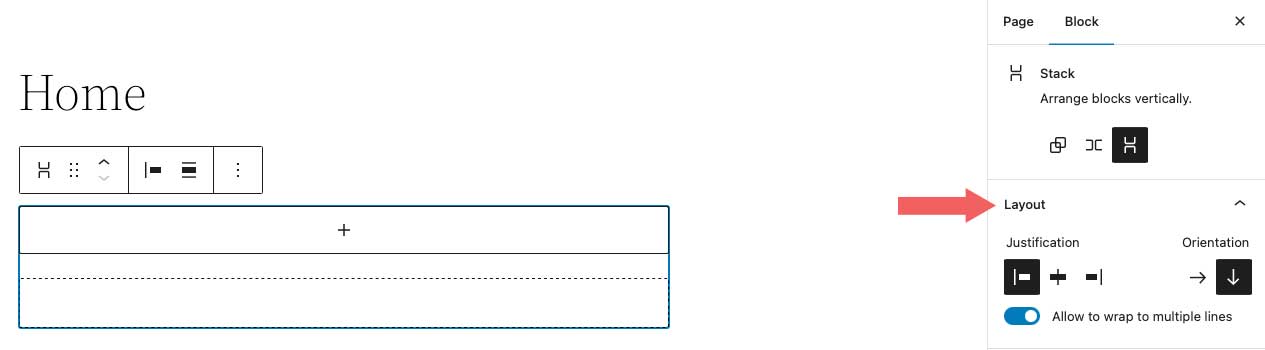 Organizar la configuración de diseño de bloque