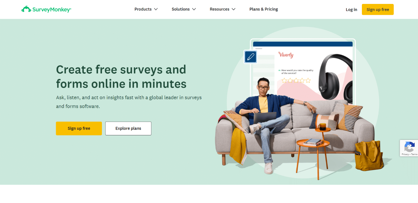 Página de inicio de Survey Monkey 