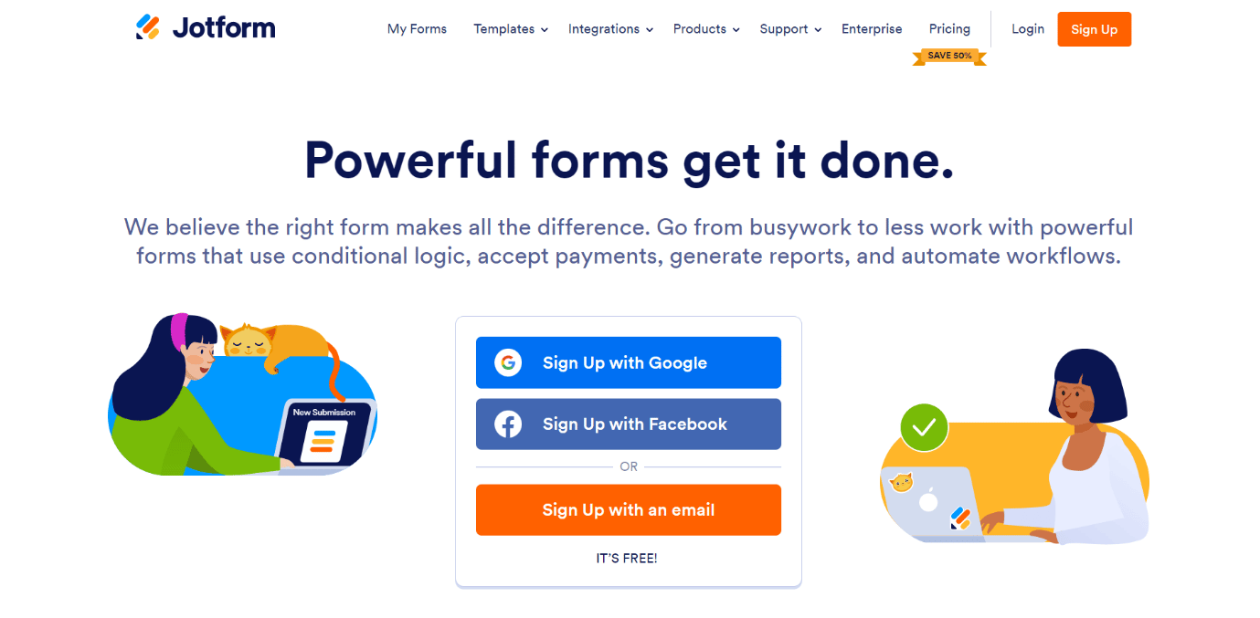 Página de inicio de Jotform 