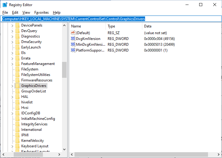 vaya a la ruta de la carpeta clave de drivers de gráficos. Arreglar la programación de GPU acelerada por hardware que no se muestra