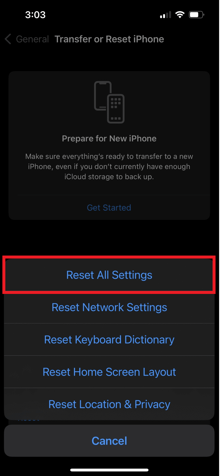 Toque Restablecer todas las configuraciones.  |  Volumen de llamadas de iPhone demasiado bajo después de la actualización