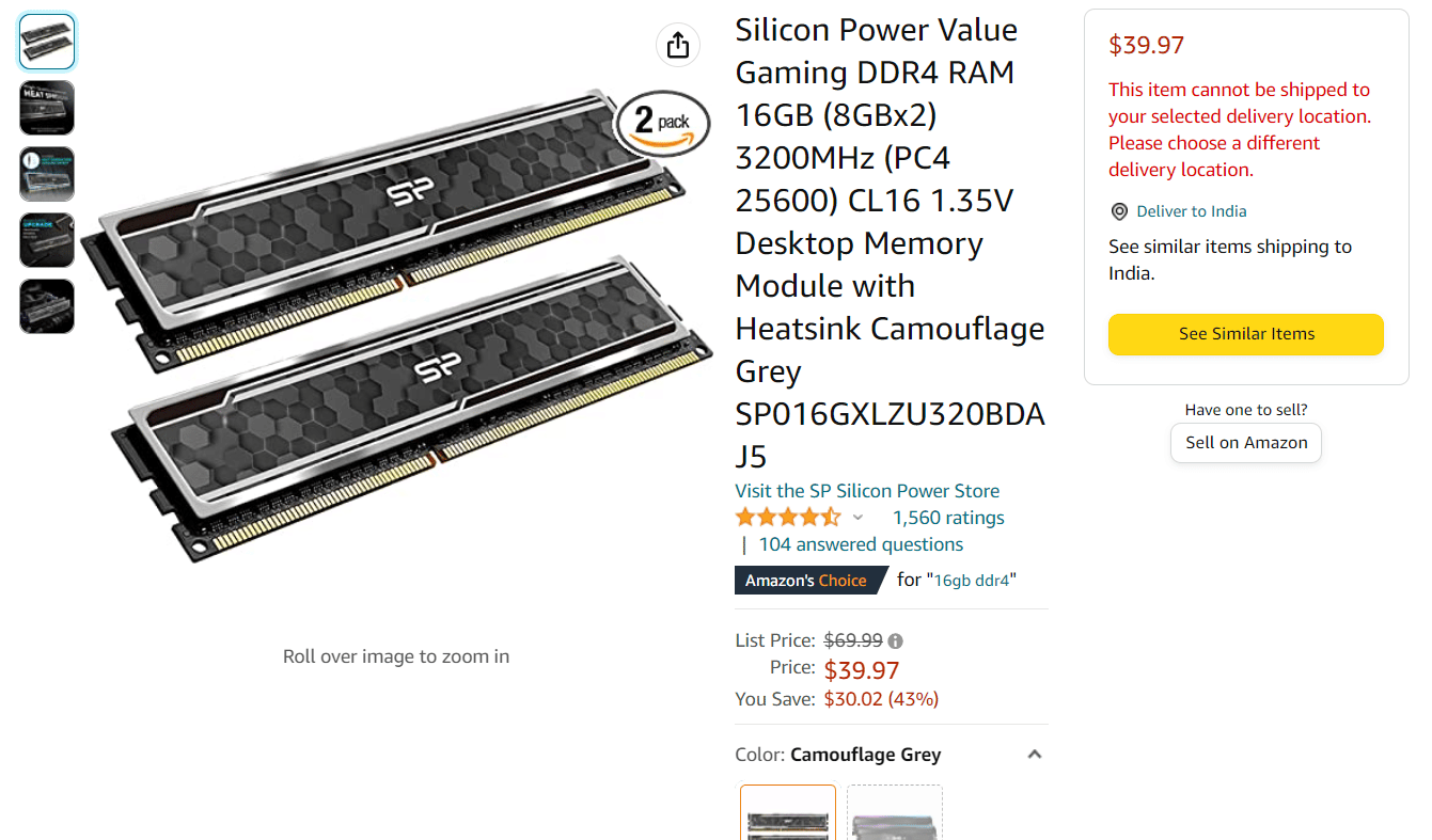 Memoria RAM DDR4 para juegos Silicon Power Value