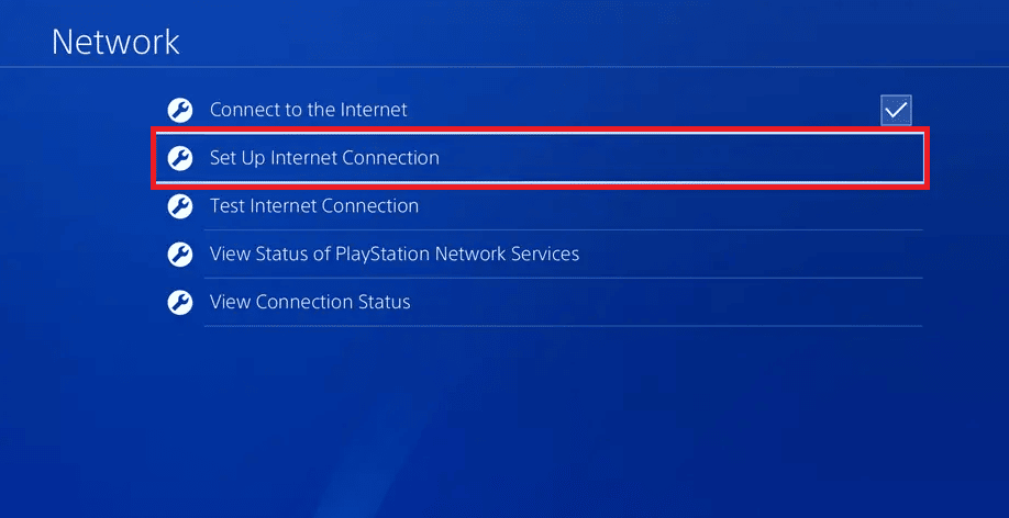 seleccione Configurar conexión a Internet en ps4