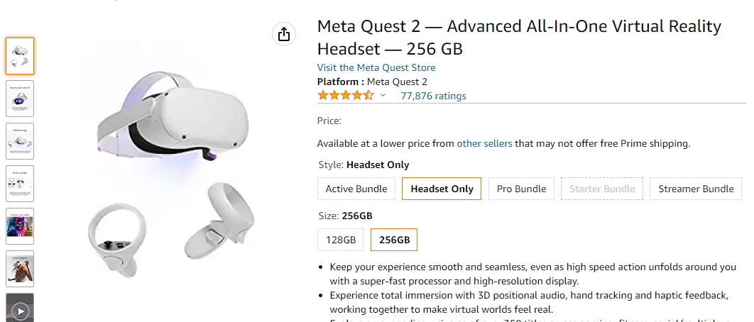Página de Amazon de Meta Quest 2