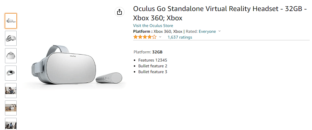 Página de Amazon de Oculus Go