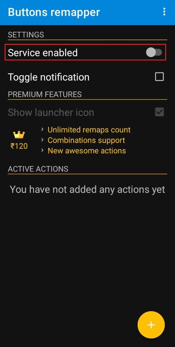 activar Servicio habilitado en la aplicación Buttons Remapper