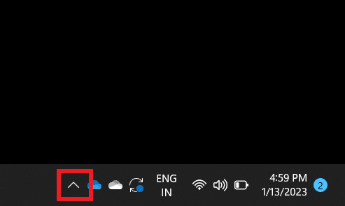 Haga clic en el icono Mostrar iconos ocultos