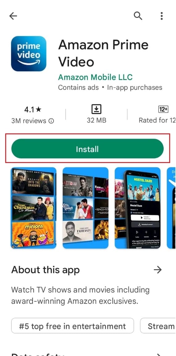 Instale la tienda de juegos Android de la aplicación Amazon Prime Video. solucionar problemas de sonido de Amazon Prime