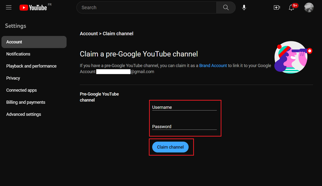 Ingrese su nombre de usuario y contraseña para su canal anterior a Google YT - Reclamar canal