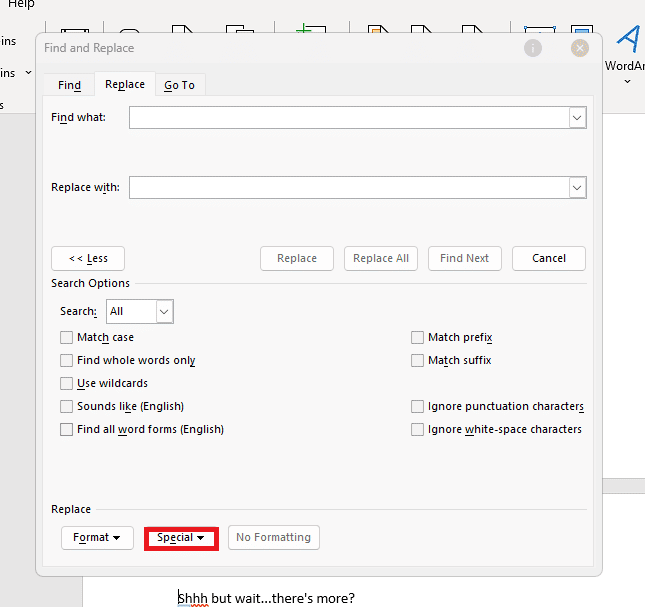 Haga clic en una pestaña Especial para que aparezca una lista de opciones en la pantalla.