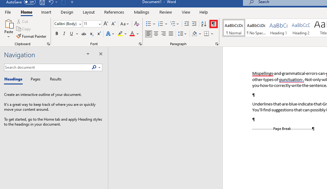 haga clic en el botón Mostrar y ocultar.