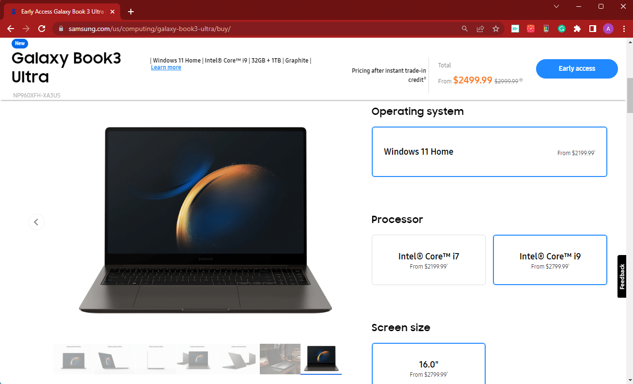 Samsung Galaxy Book3 Ultra está disponible para acceso anticipado.