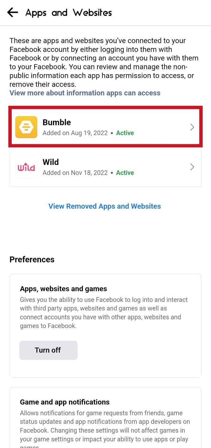 Toca la opción Bumble