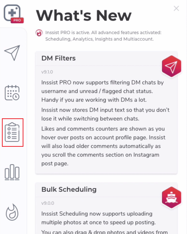 Extensión INSSIST: pestaña Información |  Eliminador de seguidores fantasmas de Instagram