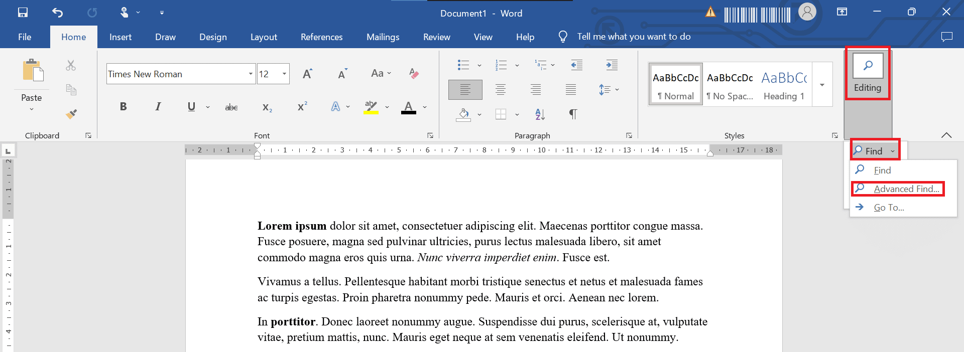 Haga clic en Búsqueda avanzada. Cómo encontrar la siguiente instancia de texto formateado en negrita