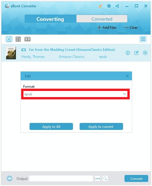 seleccione Formato y haga clic en Aplicar a todos Para usar el mismo formato para todos los archivos o Aplicar al actual Para usar el formato solo para un archivo en particular