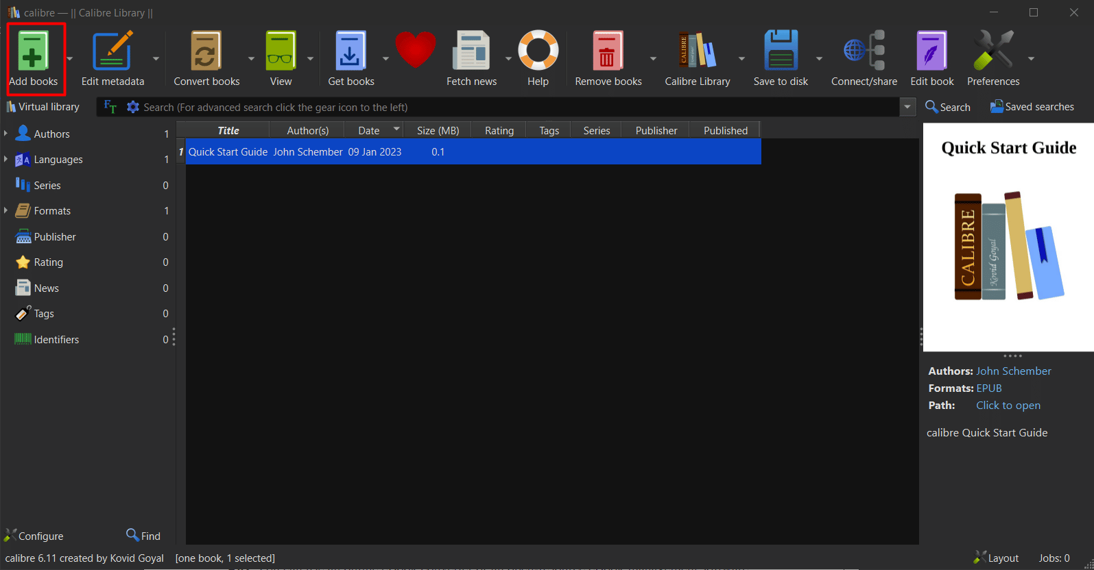 haga clic en Agregar libros para agregar su archivo EPUB |  como quitar drm de epub