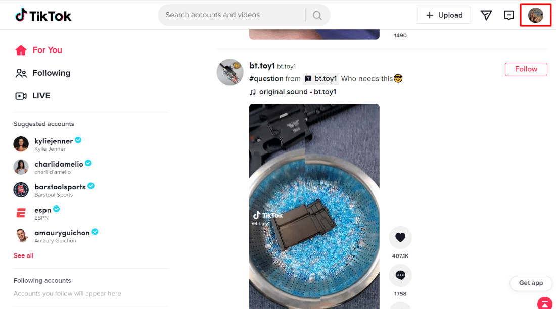   Haga clic en el icono de perfil en tiktok