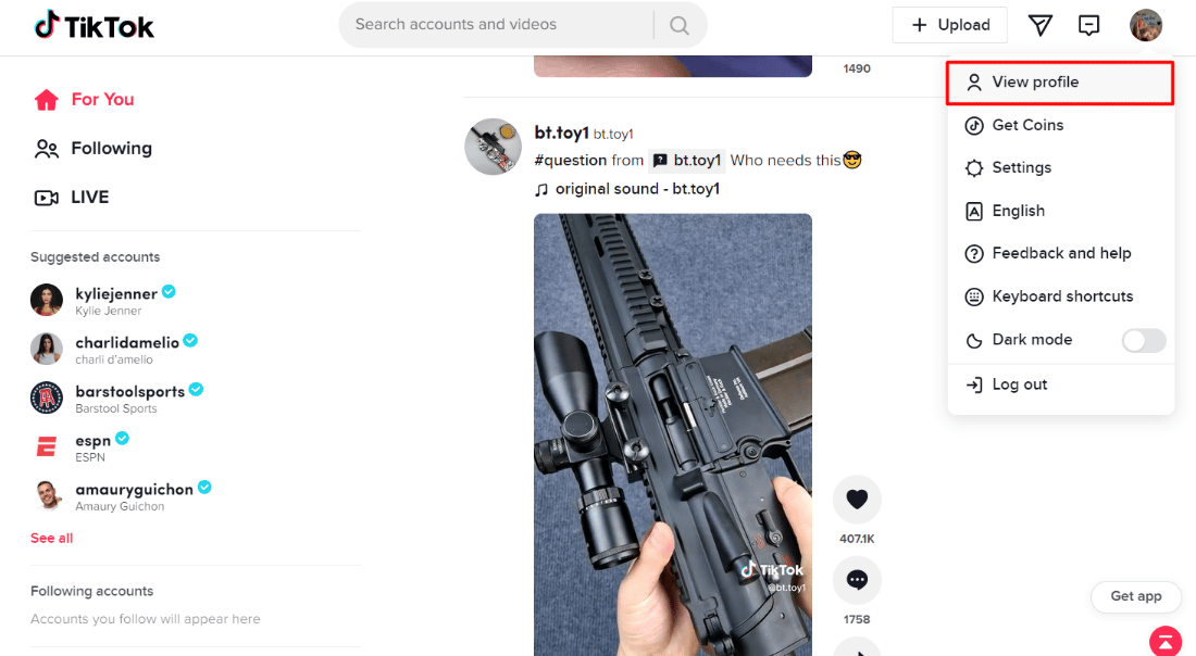elige Ver perfil en tiktok