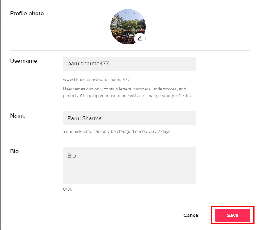 Haga clic en Guardar en tiktok |  no aparece la foto de perfil de tiktok