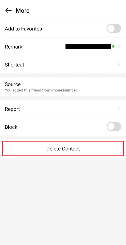 Toque Eliminar contacto