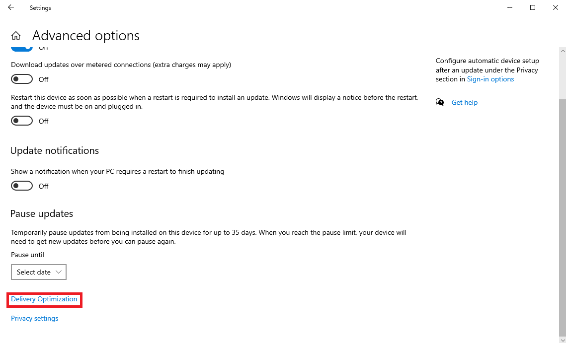 Desplácese hacia abajo y haga clic en Optimización de entrega. 9 formas de arreglar el error de instalación de Xbox Game Pass 0x800700e9 en PC