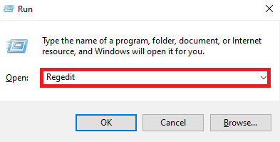 escriba Regedit en el editor de registro