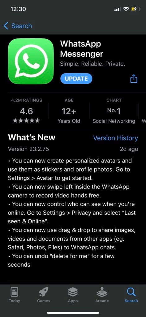 WhatsApp en la tienda de aplicaciones