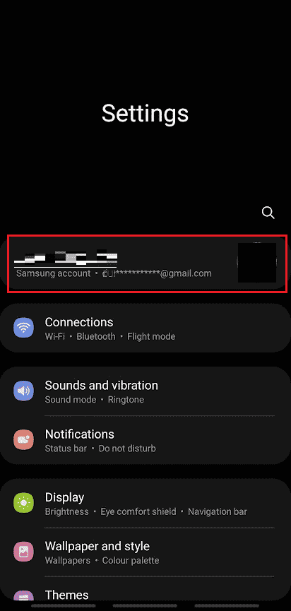 Toque en su cuenta de Samsung desde la parte superior