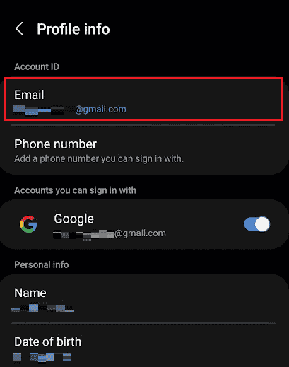 Toque el campo Correo electrónico