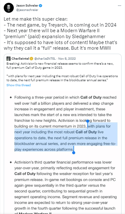 El tuit de Jason Schreier de Bloomberg