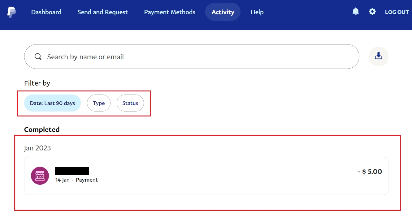 Historial de transacciones de PayPal: filtrar por |  Cómo eliminar el historial de PayPal
