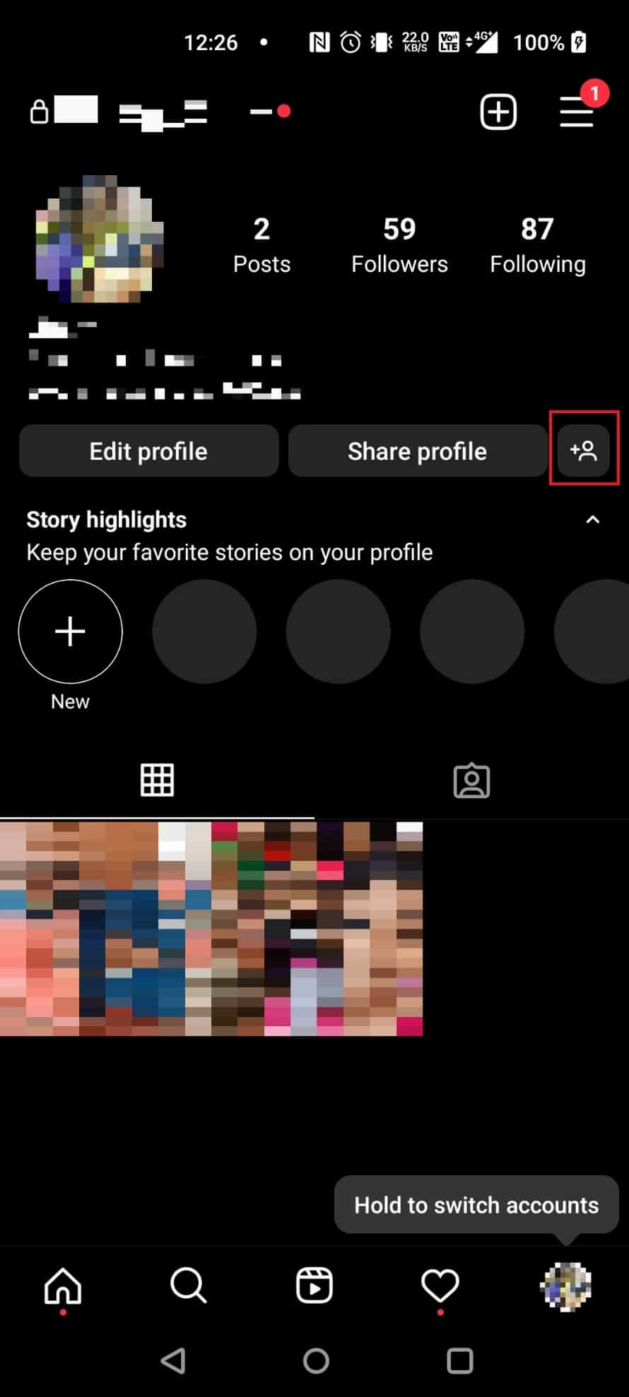 Toque el icono de agregar persona junto a Compartir perfil