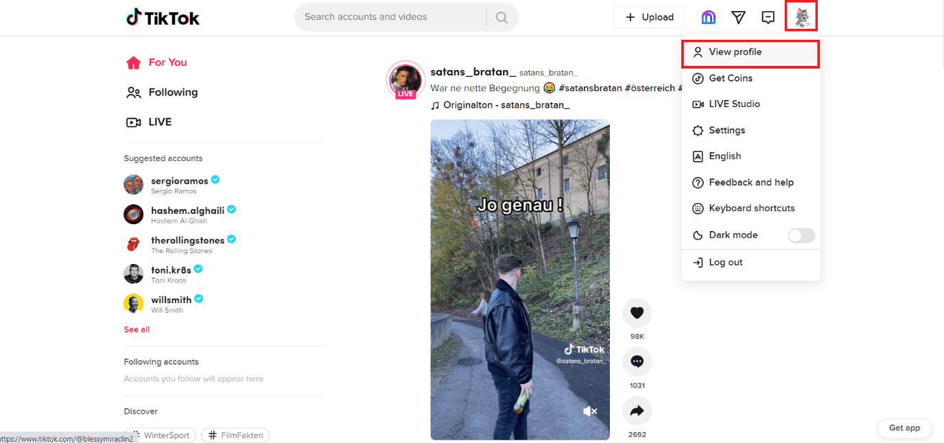 Haz clic en tu foto de perfil y selecciona Ver perfil